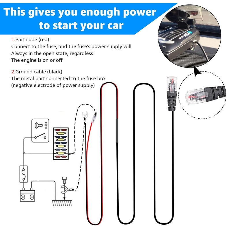 MONDGE Radar Detector Hardwire Kit,Compatible with Escort Valentine One Uniden Beltronics Cobra,with RJ-11 Telephone Style Jack Direct Wire Wiring Kit Multiple Fuse Sizes Power Cord Cable - Image 3